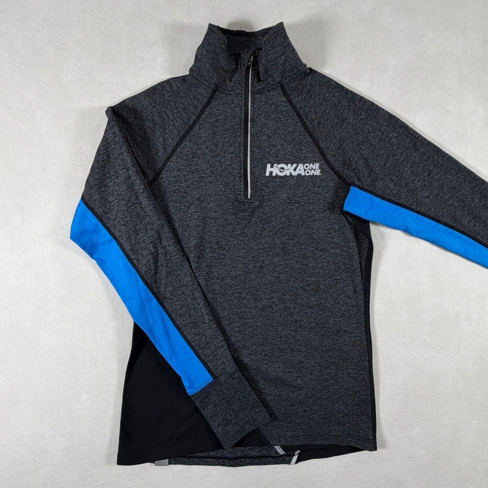 Rabbit Hoka One One Womens Gray Blue Half Zip Running Shirt Pullover Size Small
